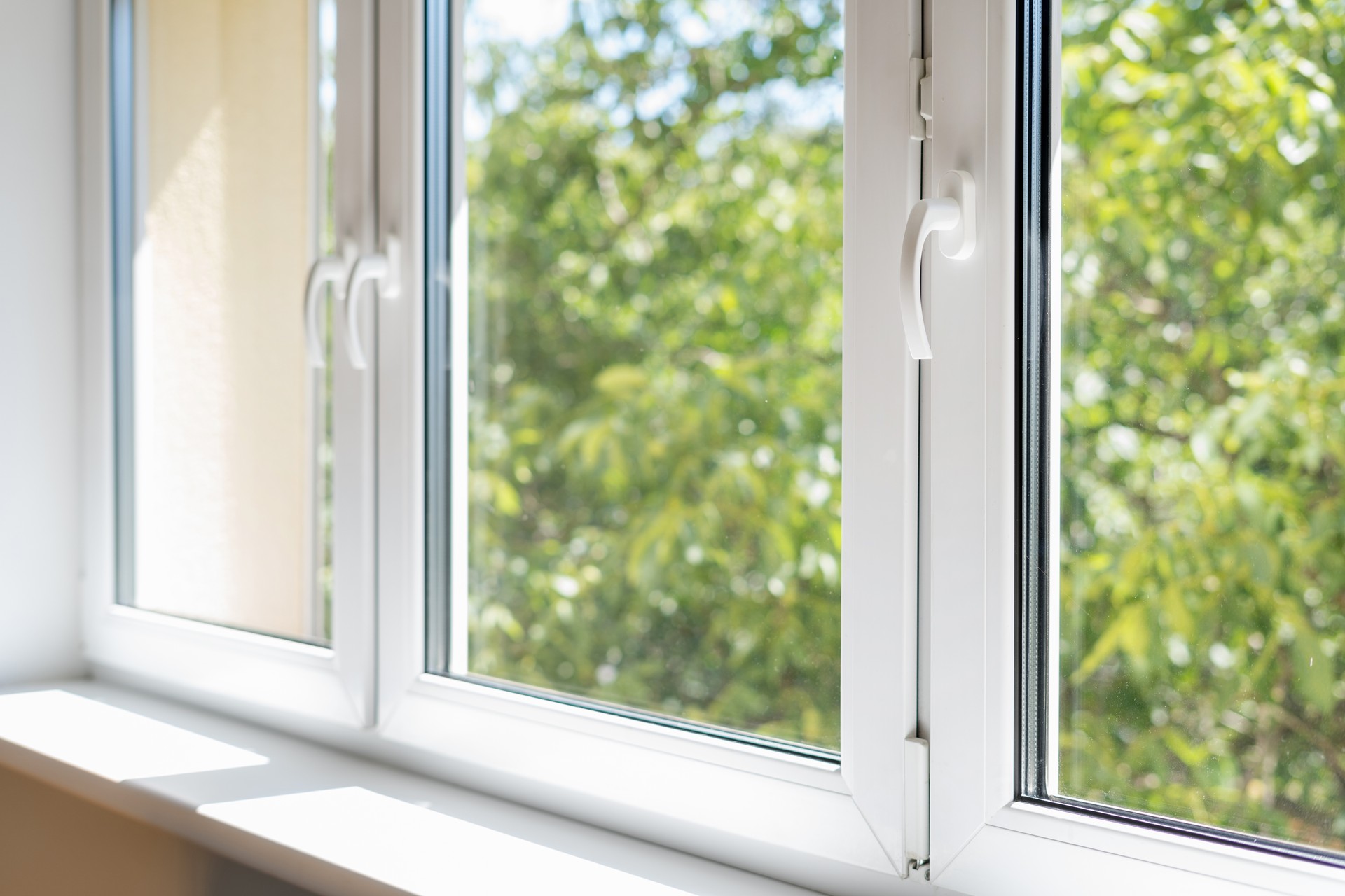 closed pvc window in room at apartment